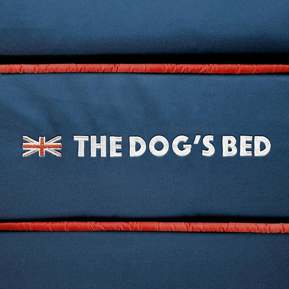 The Dog’s Bed Orthopedic Memory Foam Dog Bed with Bolsters for XL Dogs, Waterproof Washable Cover, Anti-Slip Base, Calming Surface – CertiPUR-Certified Foam, Oxford Fabric, Blue with Dark Red Trim, XL
