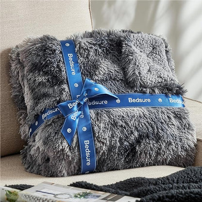 Bedsure GentleSoft Fluffy King Size Blanket for Bed, Faux Fur Fuzzy Minky Couture Warm Blanket for Winter, Thick Plush Sherpa Fleece Oversized Winter Bedding Cozy Gifts for Room, 108x90, Tie Dye Grey
