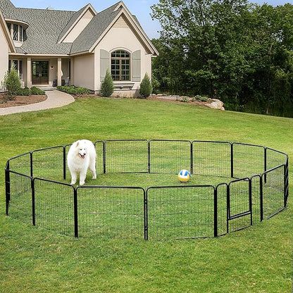 Topeakmart 24-inch Foldable Dog Pen Metal Pet Playpen Puppy Cat Exercise Fence Barrier Playpen Kennel Outdoor Indoor Black 16 Panels