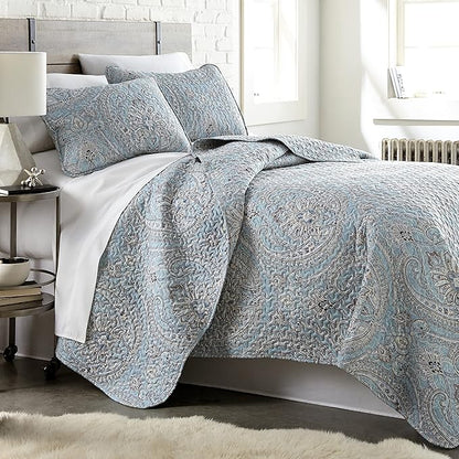 Southshore Fine Living, Inc. Twin XL Comforter Quilt Set, Dorm Bedding Essentials, Stain Resistant, Machine Washable Paisley Boho Bed Spread, Twin XL Quilt Bedspread Set w/Pillow Sham, Paisley Aqua
