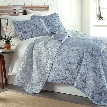 Southshore Fine Living, Inc. Twin XL Quilt Bedding Set, Dorm Bedding Essentials, 2-Sided Reversible, Stain Resistant, Machine Washable Paisley Bedspread, Twin XL Comforter w/Pillow Sham, Paisley Blue