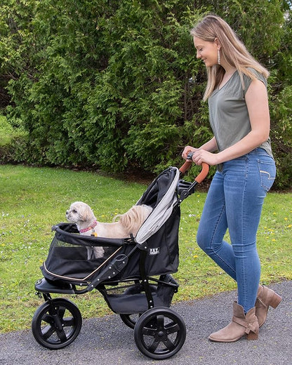 Pet Gear No-Zip AT3 Pet Stroller for Cats/Dogs, Zipperless Entry, Easy One-Hand Fold, Jogging Tires, Removable Liner, Cup Holder + Storage Basket, New Summit Grey
