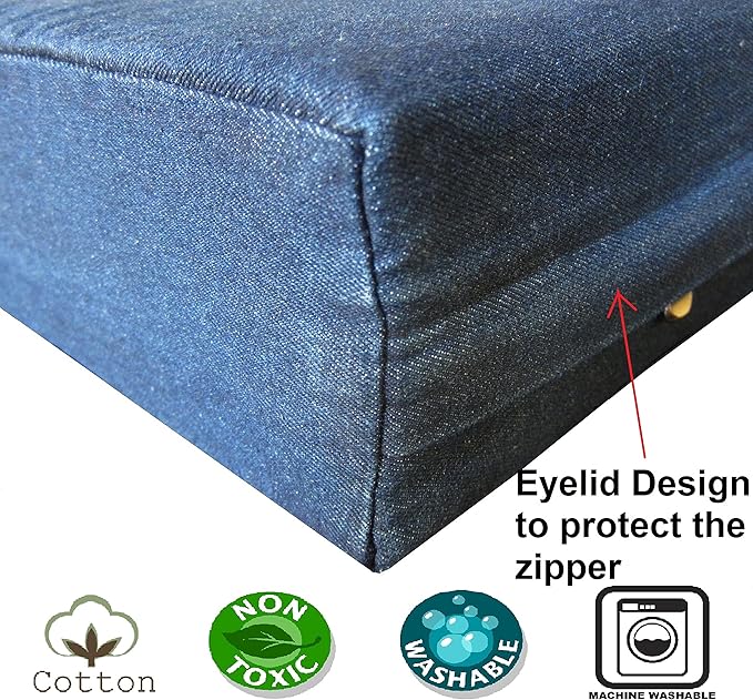 Dogbed4less Premium Extra Large 55"X47" Head Rest Orthopedic Memory Foam Dog Bed with Waterproof Internal Case and Durable External Denim Cover for Large to XL Pet in Navy Blue
