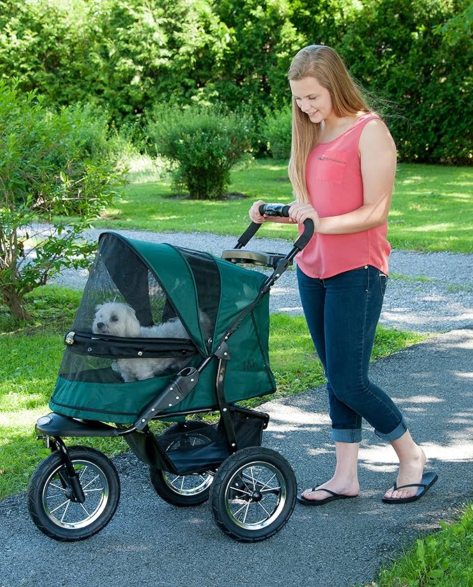 Pet Gear No-Zip Jogger Pet Stroller for Cats/Dogs, Zipperless Entry, Airless Tires, Easy One-Hand Fold, Cup Holder + Storage Basket, New Forest Green