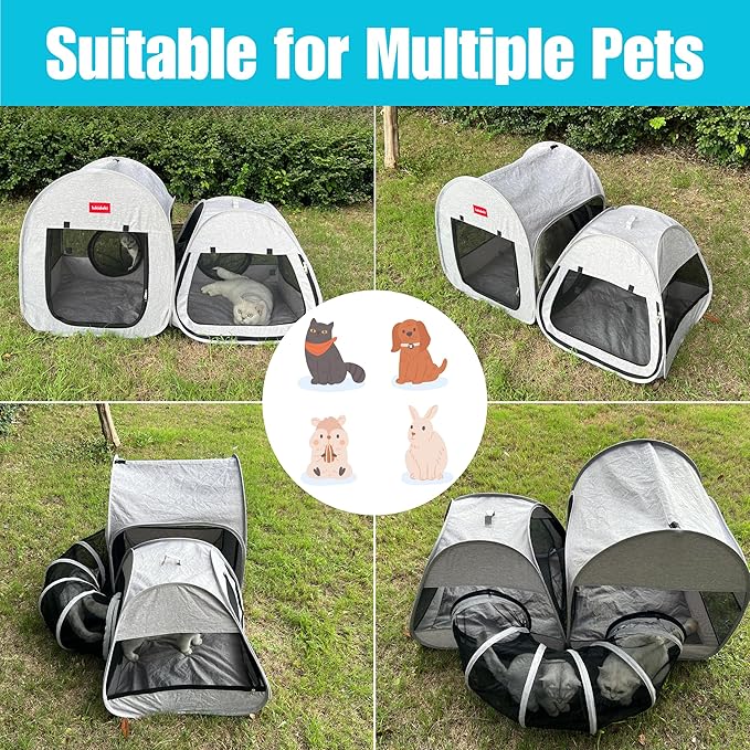 Portable Cat Playpen 2-Room with Tunnel, 3-in-1 Pop-up Cat Dog Crate Play Enclosure with Separate Areas, Foldable Pet Playpen for Puppy Kitten and Small Animals Indoor Outdoor Travel