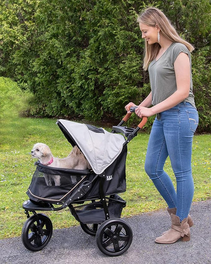 Pet Gear No-Zip AT3 Pet Stroller for Cats/Dogs, Zipperless Entry, Easy One-Hand Fold, Jogging Tires, Removable Liner, Cup Holder + Storage Basket, New Summit Grey