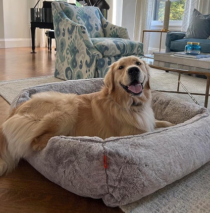 FUZI Luxury Aesthetic Dog Bed with Extra Cover for Small Dogs, Washable Pet Couch, Pet Bed with Sides, Non-Slip Bottom, Soft & Durable Calming Dog Bed, Faux Rabbit Fur, Small 25.1x16.75x9.5 Soft White