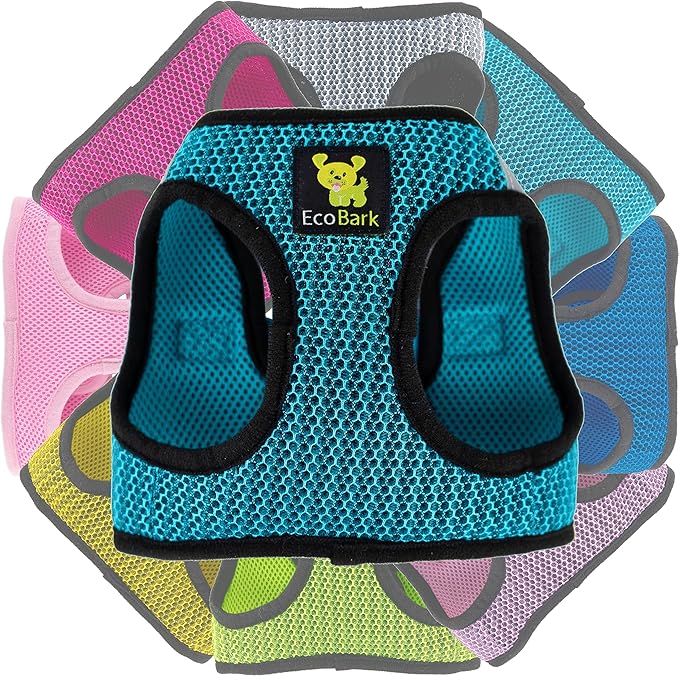 EcoBark Step in Dog Harness - Reflective Soft Luxurious Mesh Dog Harnesses for XXS, XS, Small, and Medium Dogs - Eco-Friendly Comfort Secure Halter No Pull Adjustable Pet Vest (Aqua Sport, XXXS)
