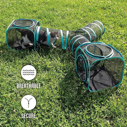 Kitty City Outdoor Catio Furniture and Play Kits for Cats, Three Way Tunnel