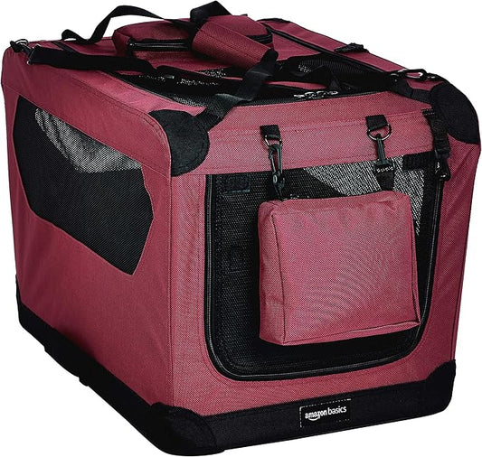 Amazon Basics Folding Portable Soft Pet Dog Crate Carrier Kennel, 26 x 18 x 18 inches, Red