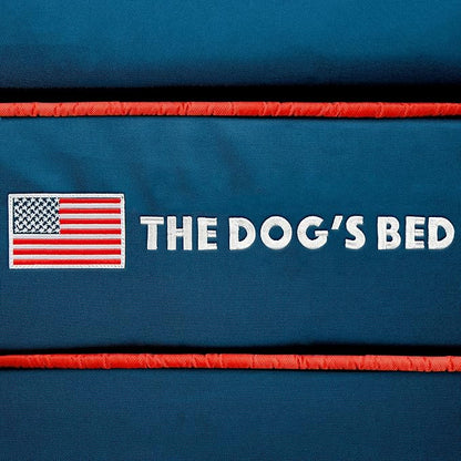 The Dog’s Bed Orthopedic Memory Foam Dog Bed with Bolsters for Large Dogs, High Density Support Mattress, Low Front Entry, Removable Washable Cover, Oxford Fabric, Blue with Dark Red Trim, Large