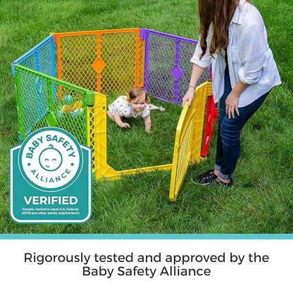 Toddleroo by North States - Superyard Colorplay Ultimate Play Yard: Freestanding 6 Panel Baby Playpen - Indoor/Outdoor Use - Made in USA - Encloses Up to 18.5 Square Feet - 26 Inches Tall - Colorplay