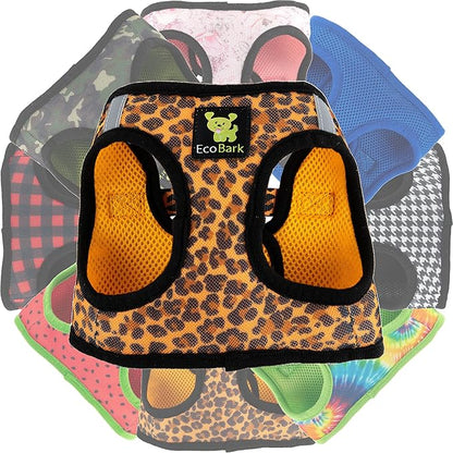 EcoBark Step in Dog Harness - Eco-Friendly Teacup Dog Harnesses for XXS, XS, and Small Dogs - Reflective and Adjustable Mini Body Halter Vest -Tiny Soft Mesh Harness Under 5 lbs (Leopard, XXXS)