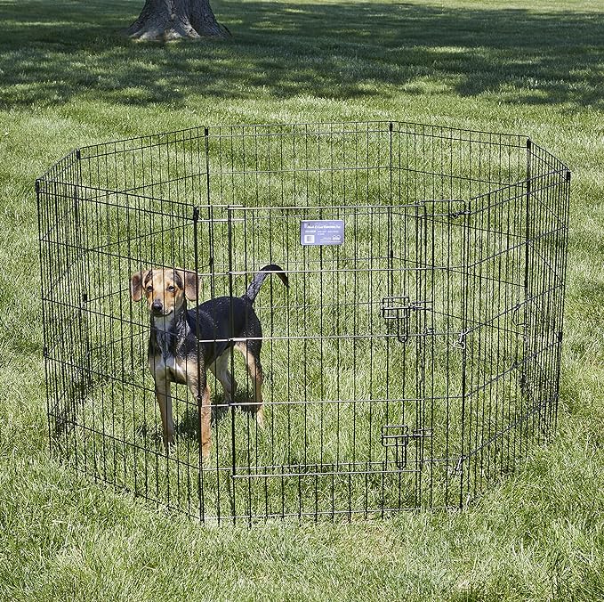 MidWest Homes for Pets 30-Inch Exercise Pen, for Indoor and Outdoor Use, 16 Sq Feet of Play, Single Door Folding Dog Pen, with Large Door Opening & Secure Latch, Easy to Set Up, Foldable Dog Playpen