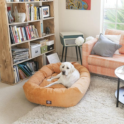 Majestic Pet 24 Inch Micro Velvet Calming Dog Bed Washable – Cozy Soft Round Dog Bed with Spine for Head Support - Fluffy Donut Puppy Mat 24x19x7 (inch) Small – Aubergine
