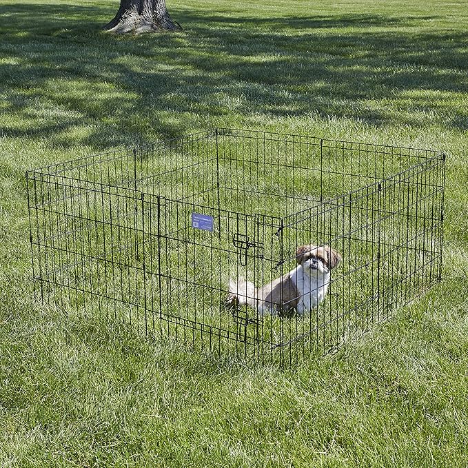 MidWest Homes for Pets 24-Inch Exercise Pen, for Indoor and Outdoor Use, 16 Sq Feet of Play, Single Door Folding Dog Pen, with Large Door Opening & Secure Latch, Easy to Set Up, Foldable Dog Playpen